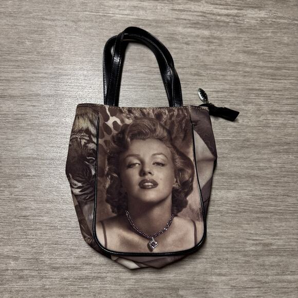 Vintage 90s Marilyn Monroe Purse Handbag Black Rhinestone Necklace Zip Up 8x5 - Picture 1 of 7